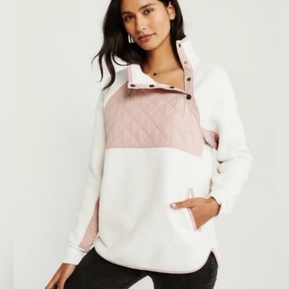Abercrombie & Fitch Tops - Abercrombie & Fitch Asymmetrical Snap Fleece Ivory and Pink Size Small